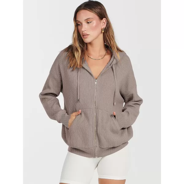 imageANRABESS Womens Zip Up Hoodies Sweater 2023 Fall Oversized Casual hooded Jacket Long Sleeve Ribbed Knit SweatshirtsLight Brown