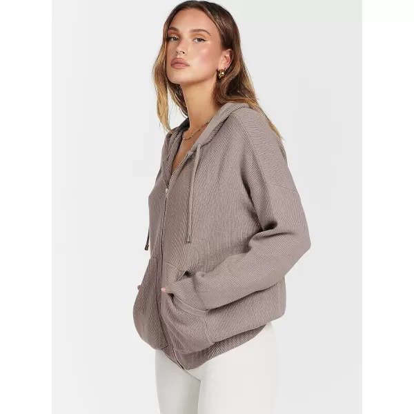 imageANRABESS Womens Zip Up Hoodies Sweater 2023 Fall Oversized Casual hooded Jacket Long Sleeve Ribbed Knit SweatshirtsLight Brown