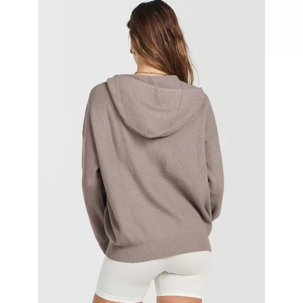 imageANRABESS Womens Zip Up Hoodies Sweater 2023 Fall Oversized Casual hooded Jacket Long Sleeve Ribbed Knit SweatshirtsLight Brown