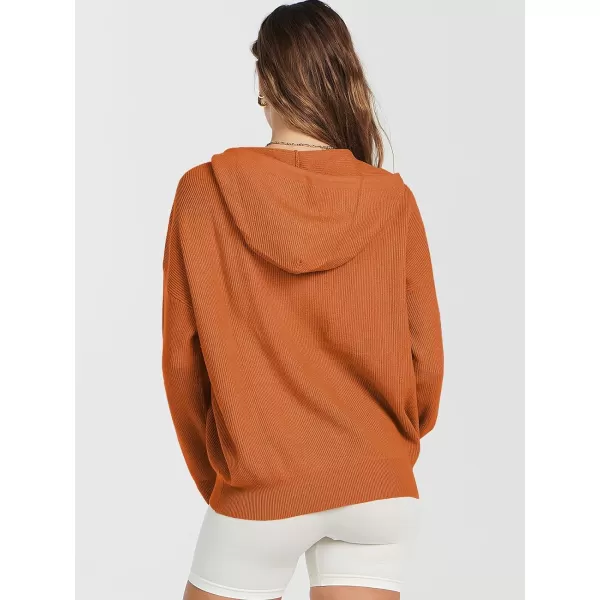 imageANRABESS Womens Zip Up Hoodies Sweater 2023 Fall Oversized Casual hooded Jacket Long Sleeve Ribbed Knit SweatshirtsOrange