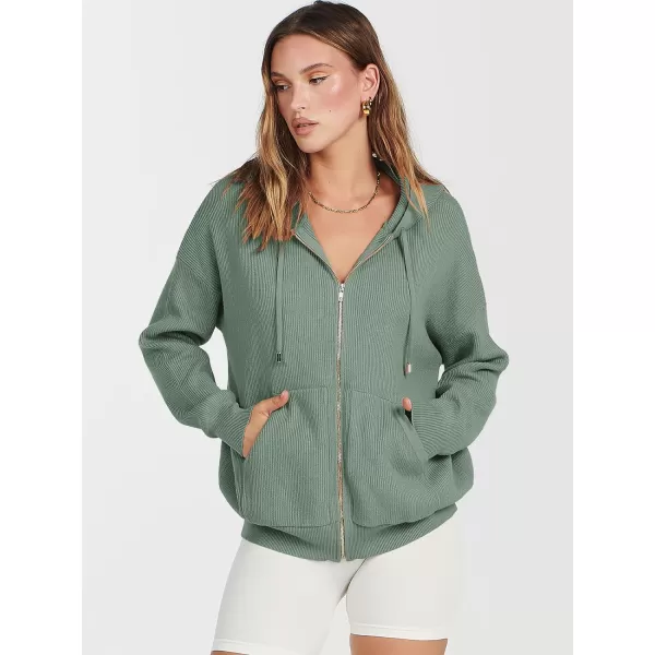 imageANRABESS Womens Zip Up Hoodies Sweater 2023 Fall Oversized Casual hooded Jacket Long Sleeve Ribbed Knit SweatshirtsPea
