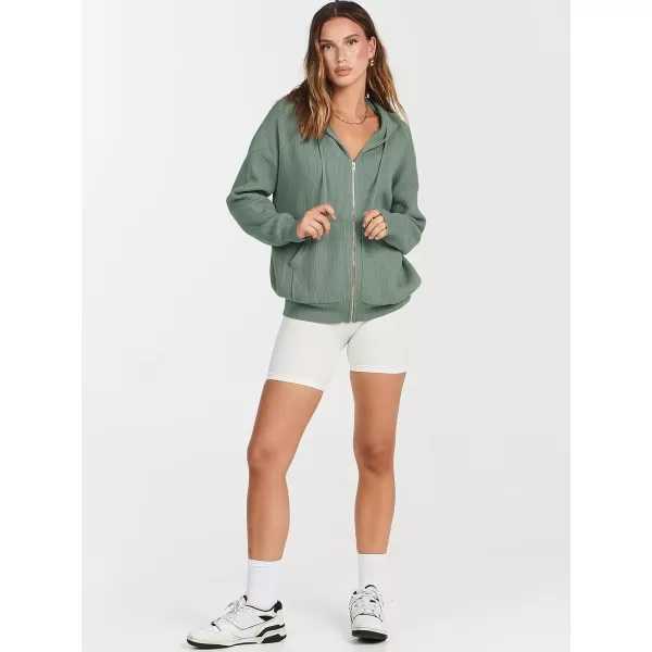imageANRABESS Womens Zip Up Hoodies Sweater 2023 Fall Oversized Casual hooded Jacket Long Sleeve Ribbed Knit SweatshirtsPea
