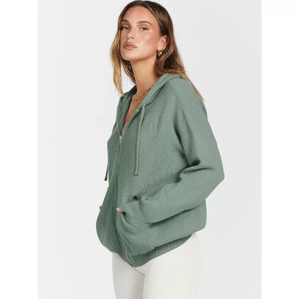 imageANRABESS Womens Zip Up Hoodies Sweater 2023 Fall Oversized Casual hooded Jacket Long Sleeve Ribbed Knit SweatshirtsPea