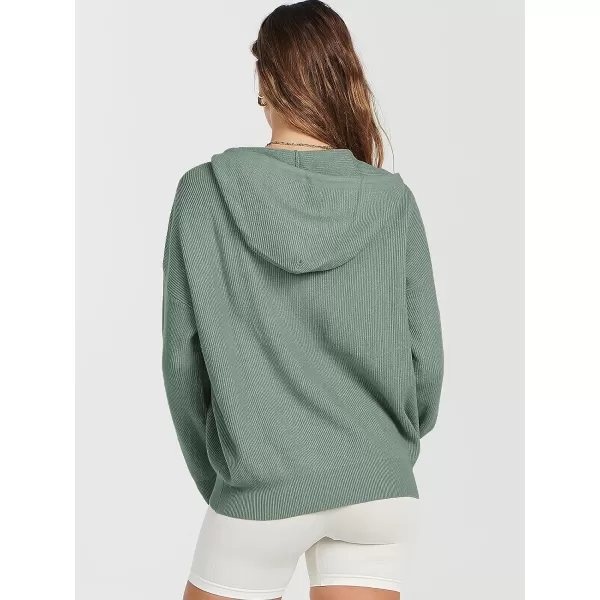 imageANRABESS Womens Zip Up Hoodies Sweater 2023 Fall Oversized Casual hooded Jacket Long Sleeve Ribbed Knit SweatshirtsPea