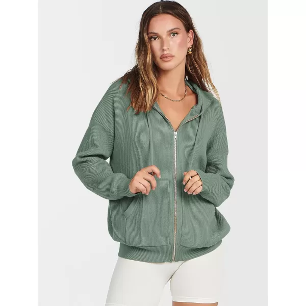 imageANRABESS Womens Zip Up Hoodies Sweater 2023 Fall Oversized Casual hooded Jacket Long Sleeve Ribbed Knit SweatshirtsPea