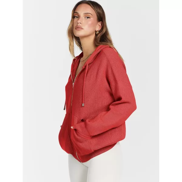 imageANRABESS Womens Zip Up Hoodies Sweater 2023 Fall Oversized Casual hooded Jacket Long Sleeve Ribbed Knit SweatshirtsRed