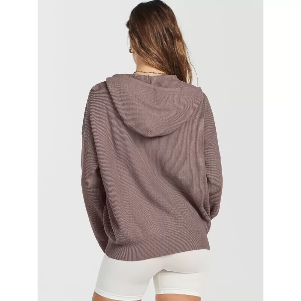 imageANRABESS Womens Zip Up Hoodies Sweater 2023 Fall Oversized Casual hooded Jacket Long Sleeve Ribbed Knit SweatshirtsRed Apricot