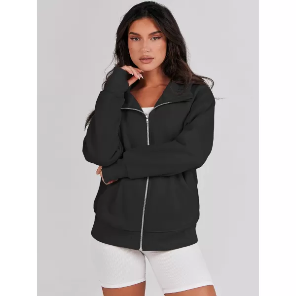 imageANRABESS Womens Zip Up Hoodies Teen Girls Sweatshirt Cute Fall Casual Jacket Y2K Clothing with PocketsBlack