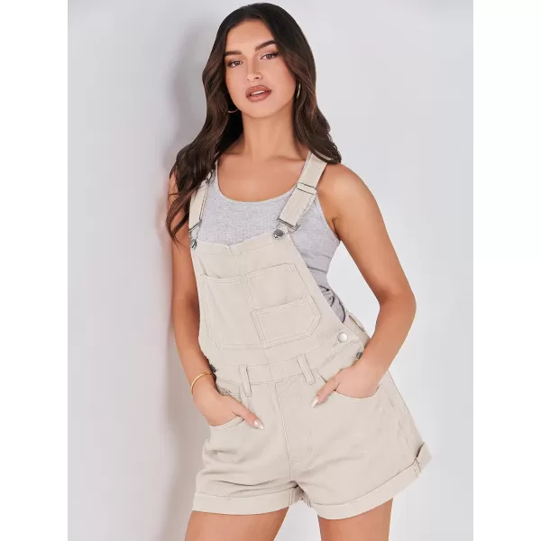 imageANRABESS Womenss Denim Shortalls Loose Fit Sleeveless Adjustable Straps Shorts Bib Overalls Jean ShortsApricot