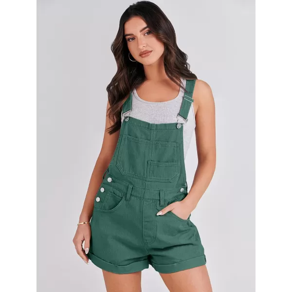 imageANRABESS Womenss Denim Shortalls Loose Fit Sleeveless Adjustable Straps Shorts Bib Overalls Jean ShortsDeep Green