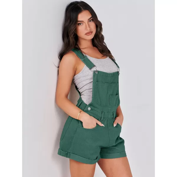 imageANRABESS Womenss Denim Shortalls Loose Fit Sleeveless Adjustable Straps Shorts Bib Overalls Jean ShortsDeep Green