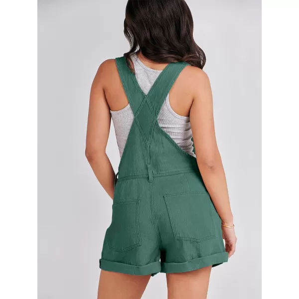 imageANRABESS Womenss Denim Shortalls Loose Fit Sleeveless Adjustable Straps Shorts Bib Overalls Jean ShortsDeep Green