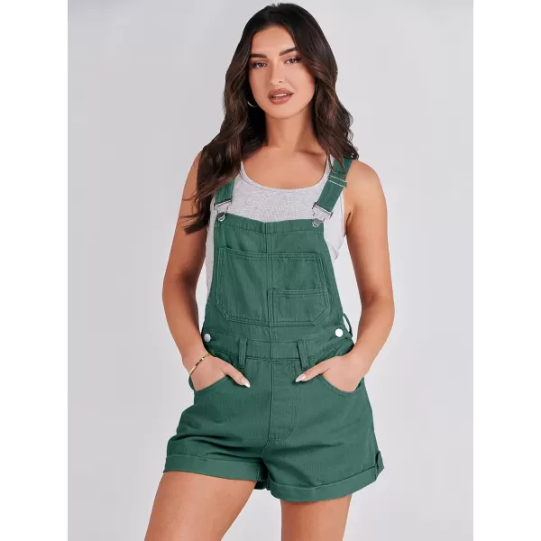 imageANRABESS Womenss Denim Shortalls Loose Fit Sleeveless Adjustable Straps Shorts Bib Overalls Jean ShortsDeep Green