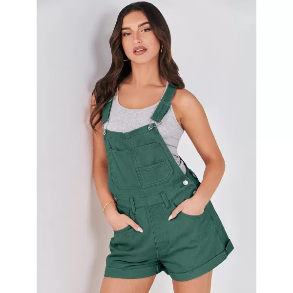 imageANRABESS Womenss Denim Shortalls Loose Fit Sleeveless Adjustable Straps Shorts Bib Overalls Jean ShortsDeep Green