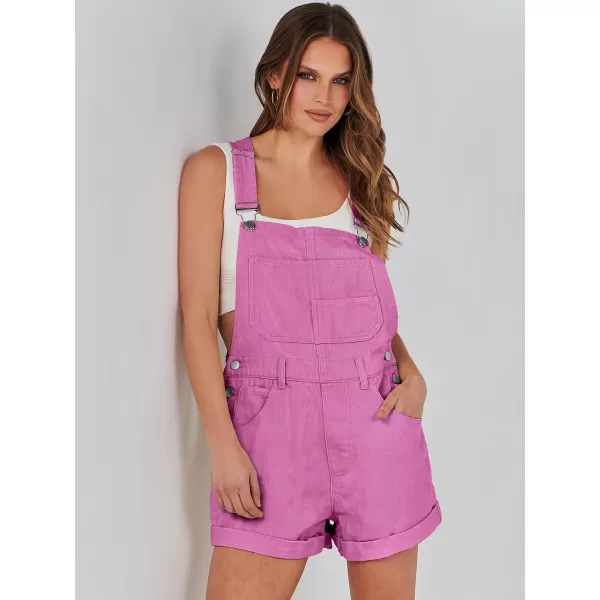 imageANRABESS Womenss Denim Shortalls Loose Fit Sleeveless Adjustable Straps Shorts Bib Overalls Jean ShortsHot Pink