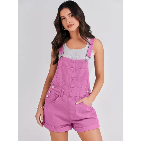 imageANRABESS Womenss Denim Shortalls Loose Fit Sleeveless Adjustable Straps Shorts Bib Overalls Jean ShortsHot Pink