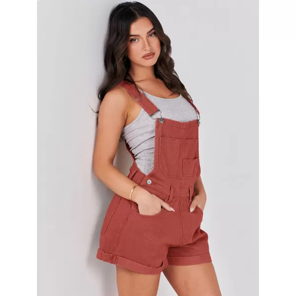 imageANRABESS Womenss Denim Shortalls Loose Fit Sleeveless Adjustable Straps Shorts Bib Overalls Jean ShortsRust Red