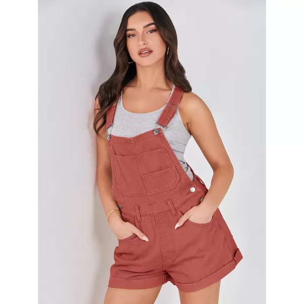 imageANRABESS Womenss Denim Shortalls Loose Fit Sleeveless Adjustable Straps Shorts Bib Overalls Jean ShortsRust Red