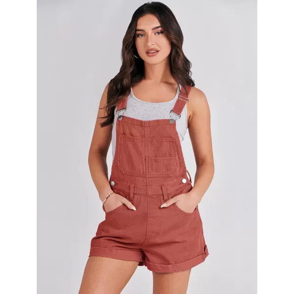 imageANRABESS Womenss Denim Shortalls Loose Fit Sleeveless Adjustable Straps Shorts Bib Overalls Jean ShortsRust Red