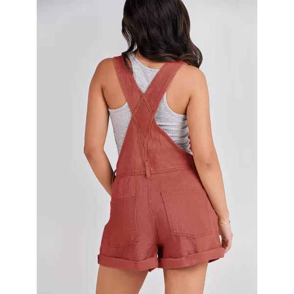 imageANRABESS Womenss Denim Shortalls Loose Fit Sleeveless Adjustable Straps Shorts Bib Overalls Jean ShortsRust Red