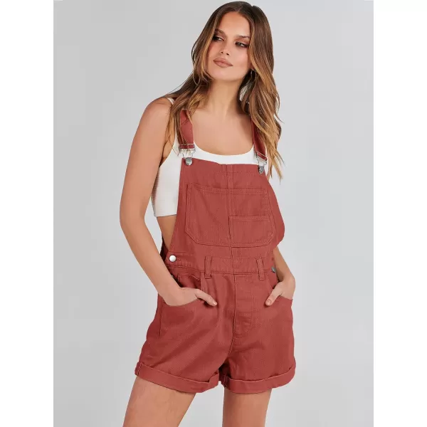 imageANRABESS Womenss Denim Shortalls Loose Fit Sleeveless Adjustable Straps Shorts Bib Overalls Jean ShortsRust Red