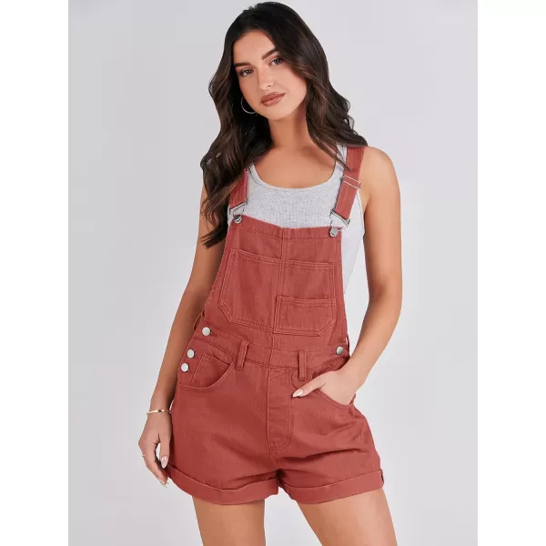 imageANRABESS Womenss Denim Shortalls Loose Fit Sleeveless Adjustable Straps Shorts Bib Overalls Jean ShortsRust Red