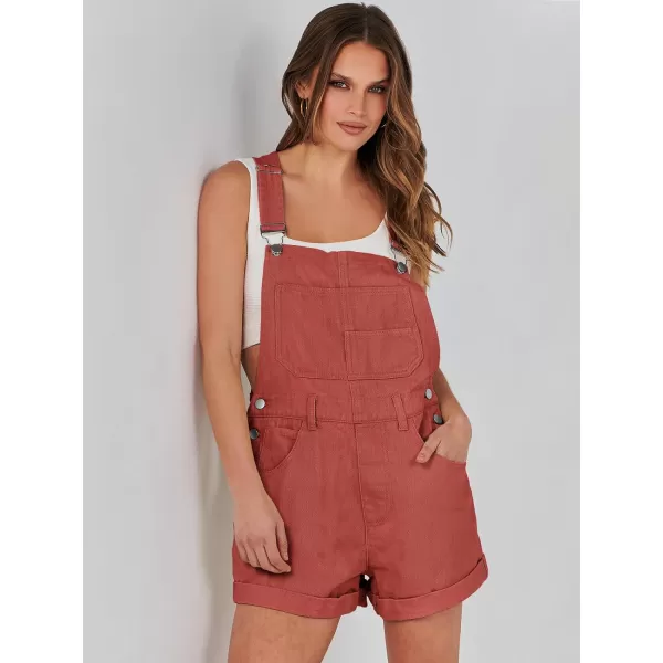 imageANRABESS Womenss Denim Shortalls Loose Fit Sleeveless Adjustable Straps Shorts Bib Overalls Jean ShortsRust Red