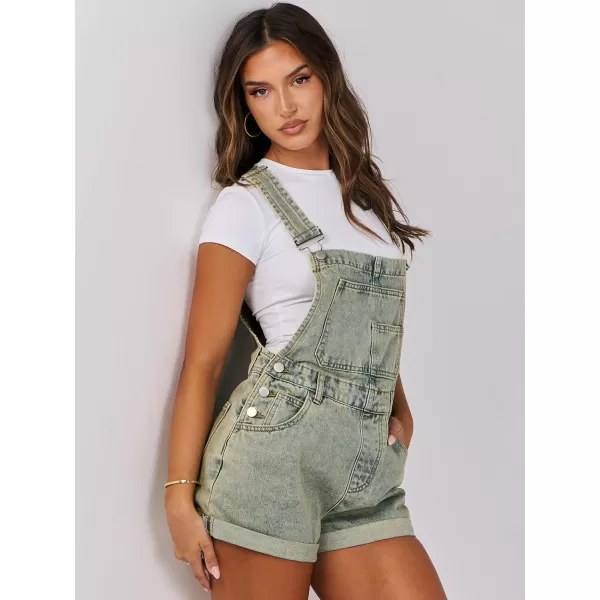 imageANRABESS Womenss Denim Shortalls Loose Fit Sleeveless Adjustable Straps Shorts Bib Overalls Jean ShortsWashed Yellow Green