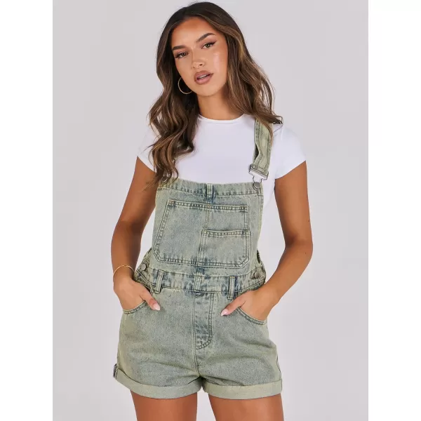 imageANRABESS Womenss Denim Shortalls Loose Fit Sleeveless Adjustable Straps Shorts Bib Overalls Jean ShortsWashed Yellow Green