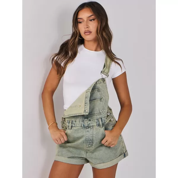 imageANRABESS Womenss Denim Shortalls Loose Fit Sleeveless Adjustable Straps Shorts Bib Overalls Jean ShortsWashed Yellow Green