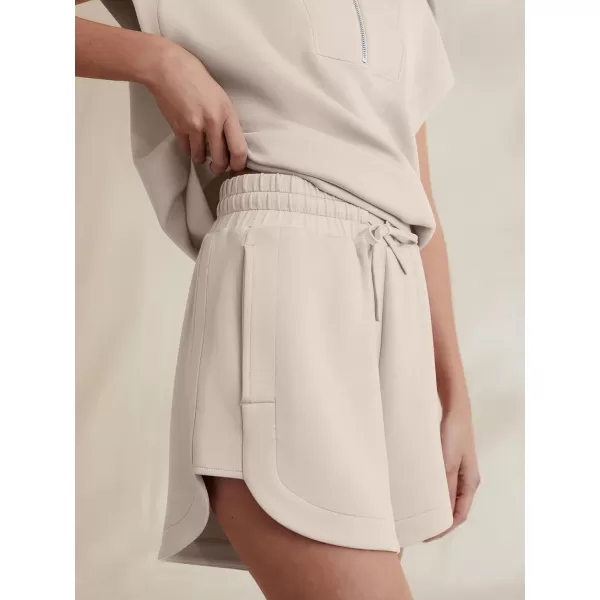 imageANRABESSnbspWomennbsp2 Piece OutfitsnbspSweatsuit HalfnbspZip LapelnbspCollarnbspShortnbspSleeve Tops Sweat Shorts LoungenbspSets TracksuitApricot
