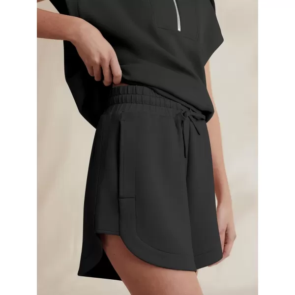 imageANRABESSnbspWomennbsp2 Piece OutfitsnbspSweatsuit HalfnbspZip LapelnbspCollarnbspShortnbspSleeve Tops Sweat Shorts LoungenbspSets TracksuitBlack