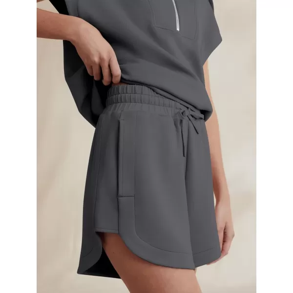 imageANRABESSnbspWomennbsp2 Piece OutfitsnbspSweatsuit HalfnbspZip LapelnbspCollarnbspShortnbspSleeve Tops Sweat Shorts LoungenbspSets TracksuitDeep Grey