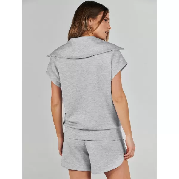 imageANRABESSnbspWomennbsp2 Piece OutfitsnbspSweatsuit HalfnbspZip LapelnbspCollarnbspShortnbspSleeve Tops Sweat Shorts LoungenbspSets TracksuitGrey