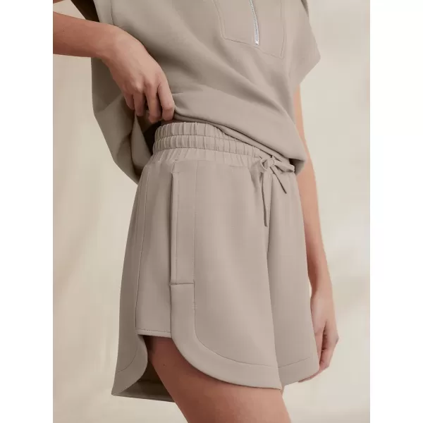 imageANRABESSnbspWomennbsp2 Piece OutfitsnbspSweatsuit HalfnbspZip LapelnbspCollarnbspShortnbspSleeve Tops Sweat Shorts LoungenbspSets TracksuitKhaki