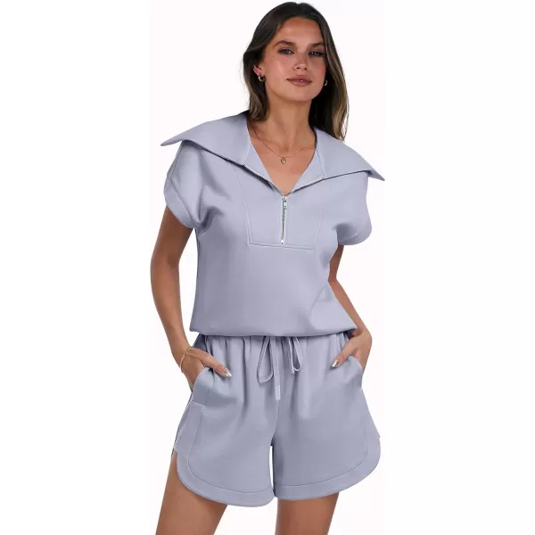 imageANRABESSnbspWomennbsp2 Piece OutfitsnbspSweatsuit HalfnbspZip LapelnbspCollarnbspShortnbspSleeve Tops Sweat Shorts LoungenbspSets TracksuitLight Blue