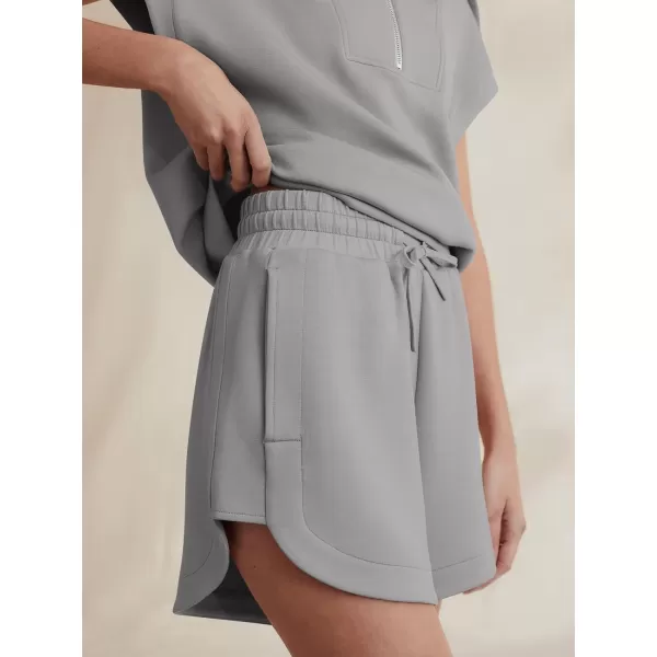 imageANRABESSnbspWomennbsp2 Piece OutfitsnbspSweatsuit HalfnbspZip LapelnbspCollarnbspShortnbspSleeve Tops Sweat Shorts LoungenbspSets TracksuitLight Grey