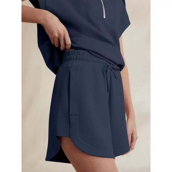 imageANRABESSnbspWomennbsp2 Piece OutfitsnbspSweatsuit HalfnbspZip LapelnbspCollarnbspShortnbspSleeve Tops Sweat Shorts LoungenbspSets TracksuitNavy Blue