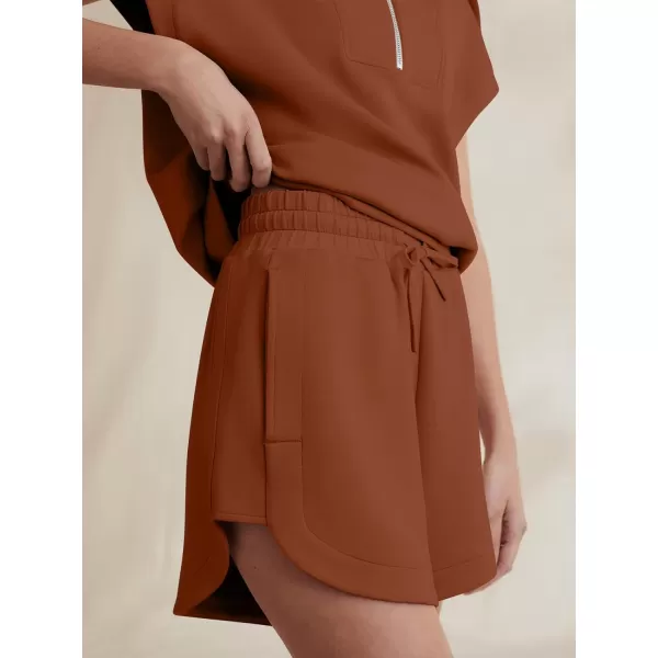 imageANRABESSnbspWomennbsp2 Piece OutfitsnbspSweatsuit HalfnbspZip LapelnbspCollarnbspShortnbspSleeve Tops Sweat Shorts LoungenbspSets TracksuitRust