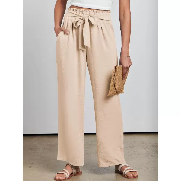 imageANRABESSnbspWomennbspWidenbspLegnbspPalazzo PantsnbspHighnbspWaistnbspTienbspKnotnbspLightweightnbspDressynbspBohonbspLoungenbspPantsnbspTrousersApricot