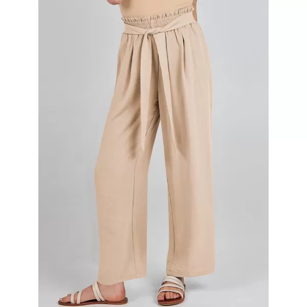 imageANRABESSnbspWomennbspWidenbspLegnbspPalazzo PantsnbspHighnbspWaistnbspTienbspKnotnbspLightweightnbspDressynbspBohonbspLoungenbspPantsnbspTrousersApricot