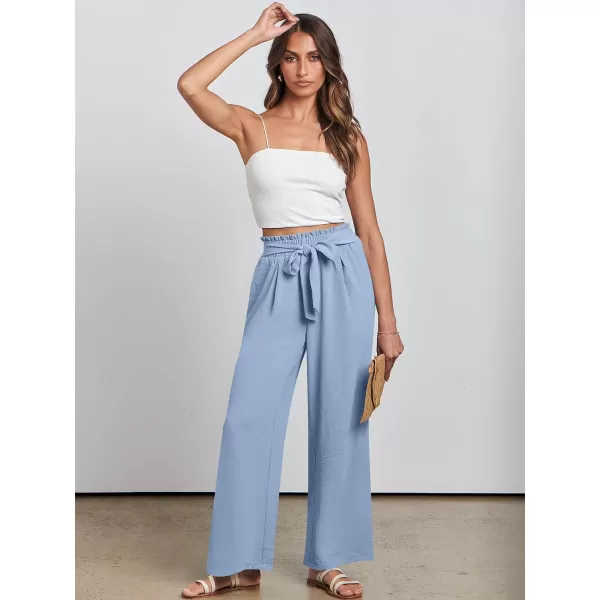 imageANRABESSnbspWomennbspWidenbspLegnbspPalazzo PantsnbspHighnbspWaistnbspTienbspKnotnbspLightweightnbspDressynbspBohonbspLoungenbspPantsnbspTrousersBlue