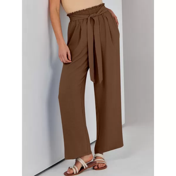 imageANRABESSnbspWomennbspWidenbspLegnbspPalazzo PantsnbspHighnbspWaistnbspTienbspKnotnbspLightweightnbspDressynbspBohonbspLoungenbspPantsnbspTrousersBrown