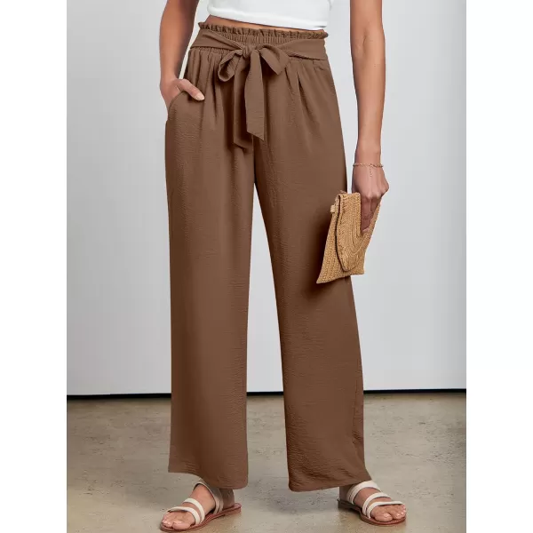 imageANRABESSnbspWomennbspWidenbspLegnbspPalazzo PantsnbspHighnbspWaistnbspTienbspKnotnbspLightweightnbspDressynbspBohonbspLoungenbspPantsnbspTrousersBrown