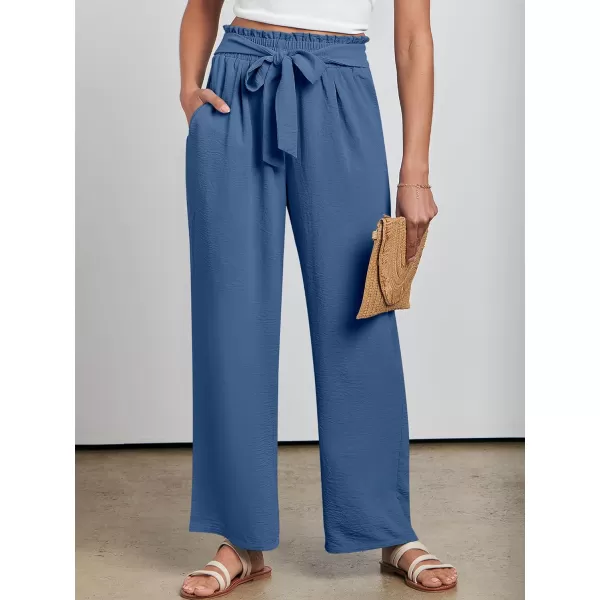 imageANRABESSnbspWomennbspWidenbspLegnbspPalazzo PantsnbspHighnbspWaistnbspTienbspKnotnbspLightweightnbspDressynbspBohonbspLoungenbspPantsnbspTrousersDeep Blue