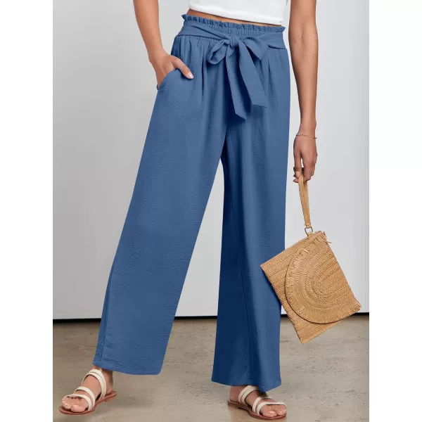 imageANRABESSnbspWomennbspWidenbspLegnbspPalazzo PantsnbspHighnbspWaistnbspTienbspKnotnbspLightweightnbspDressynbspBohonbspLoungenbspPantsnbspTrousersDeep Blue