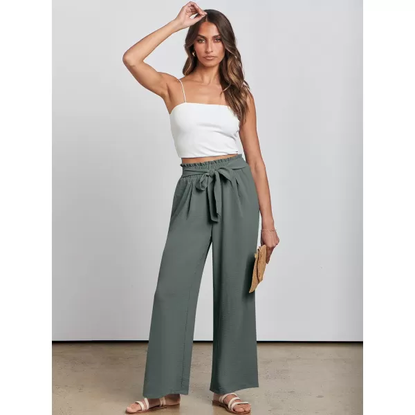 imageANRABESSnbspWomennbspWidenbspLegnbspPalazzo PantsnbspHighnbspWaistnbspTienbspKnotnbspLightweightnbspDressynbspBohonbspLoungenbspPantsnbspTrousersGrey Green