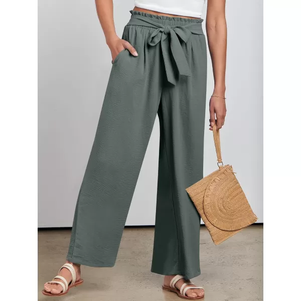 imageANRABESSnbspWomennbspWidenbspLegnbspPalazzo PantsnbspHighnbspWaistnbspTienbspKnotnbspLightweightnbspDressynbspBohonbspLoungenbspPantsnbspTrousersGrey Green