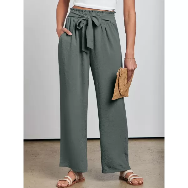 imageANRABESSnbspWomennbspWidenbspLegnbspPalazzo PantsnbspHighnbspWaistnbspTienbspKnotnbspLightweightnbspDressynbspBohonbspLoungenbspPantsnbspTrousersGrey Green