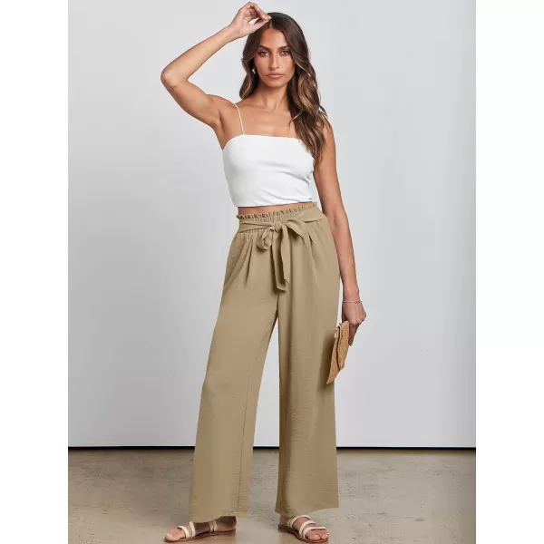 imageANRABESSnbspWomennbspWidenbspLegnbspPalazzo PantsnbspHighnbspWaistnbspTienbspKnotnbspLightweightnbspDressynbspBohonbspLoungenbspPantsnbspTrousersKhaki